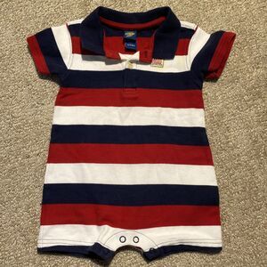 Vintage OshKosh B’gosh Baby Polo Shirt Red White Blue Stripe 6–9 Mos